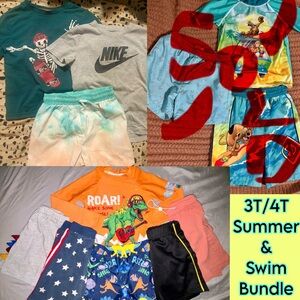 3T/4T Boys Summer Bundle: Shorts, Shirts, Rash Guard Set + Swim Shorts / Trunks